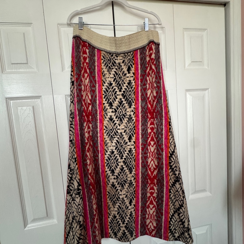 Anthropologie Red and Black A-Line Maxi Skirt